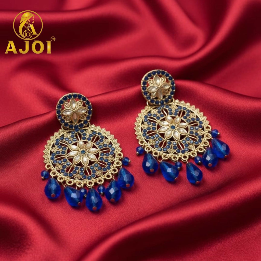 Blue Floral Statement Earrings – Elegant royal blue design for special occasions