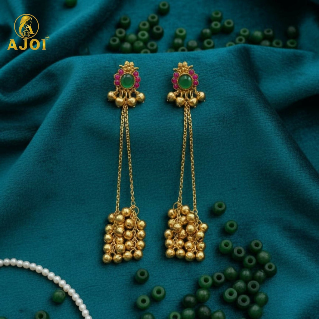 Kashmiri Gold-Plated Ear Cuff Earrings with Emerald & Ruby