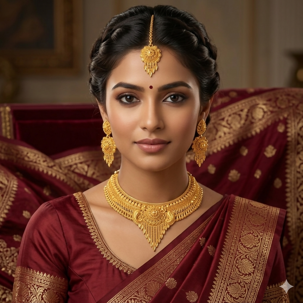 Heritage Gold-Tone Necklace Set with Matching Earrings and Maang Tikka for Women