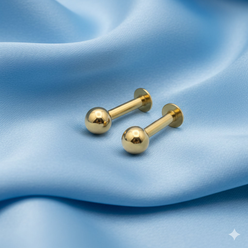 Gold Flat Back Stud Earrings – Comfortable Small Gold Ball Labret Pack