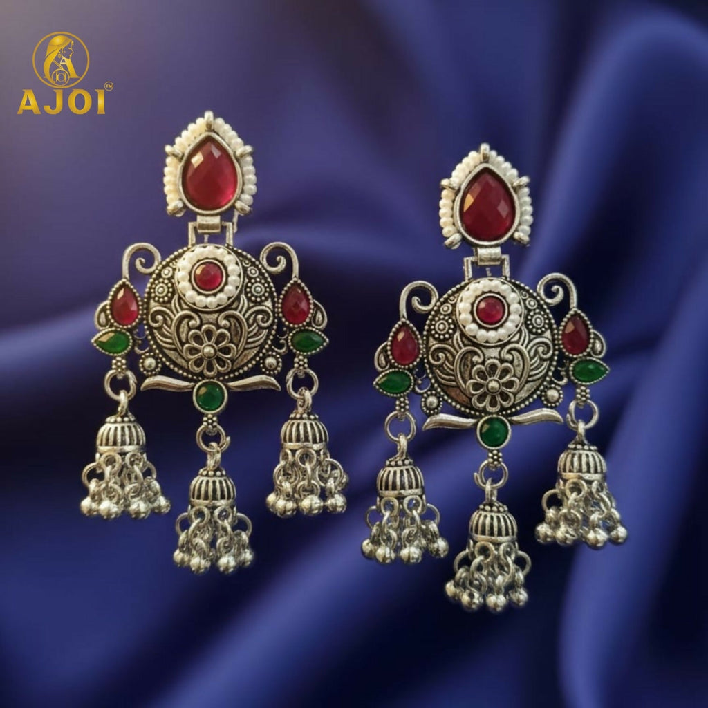 Ruby Chandbali Earrings – Ethnic Designer Jhumka with Pearls