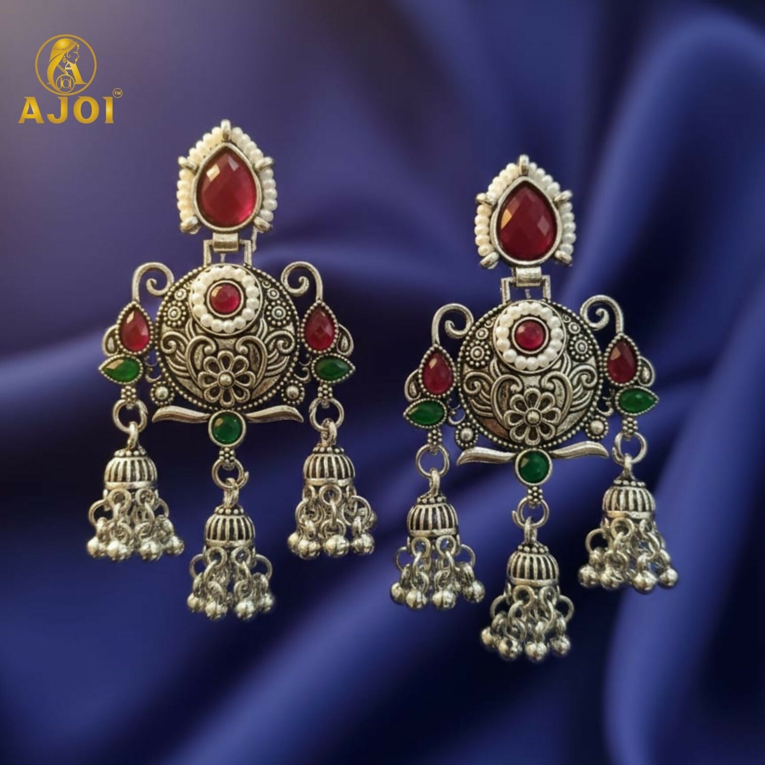 Ruby Chandbali Earrings – Ethnic Designer Jhumka with Pearls