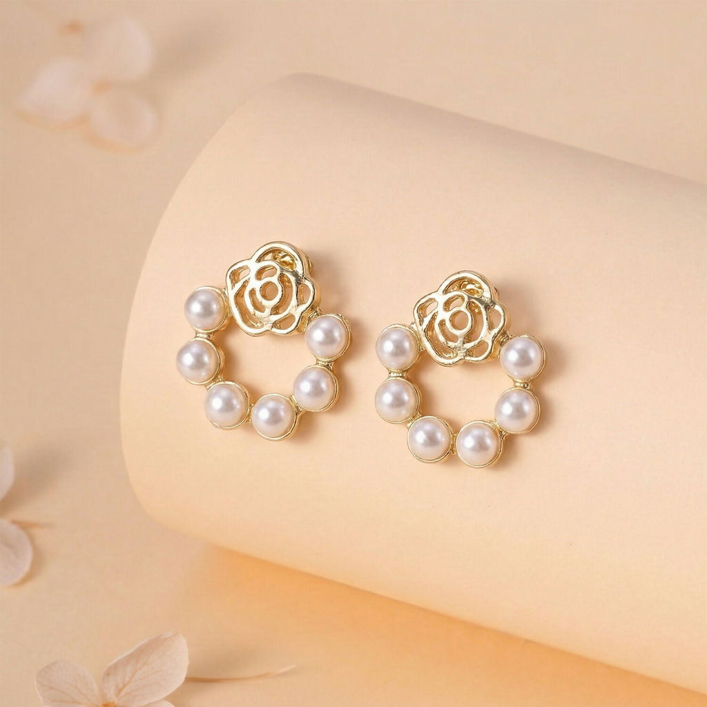 Pearl Wreath Studs – Delicate Rose Gold Design for Women