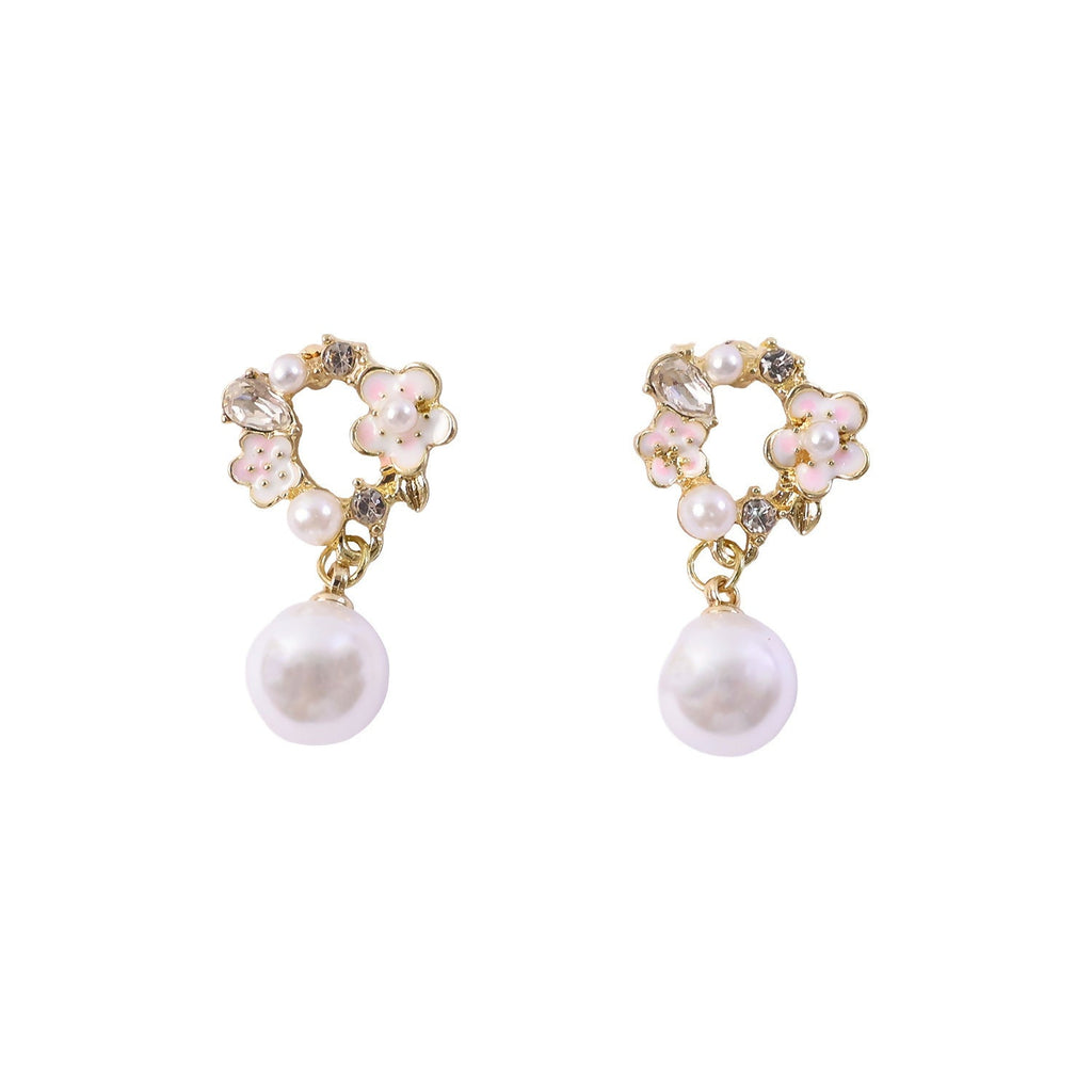 Rose Pearl Stud Earrings – Elegant Gold Floral Jewellery
