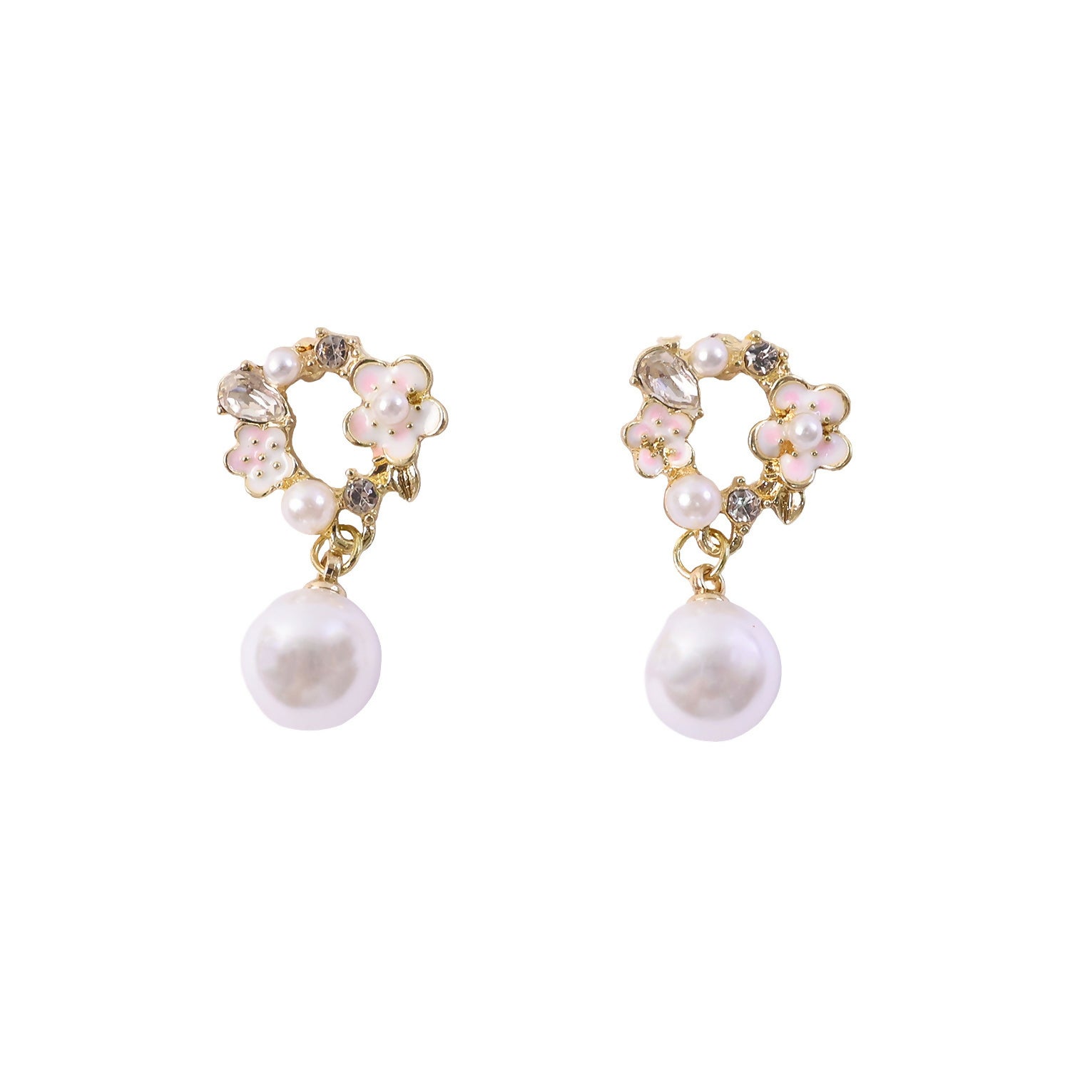 Rose Pearl Stud Earrings – Elegant Gold Floral Jewellery