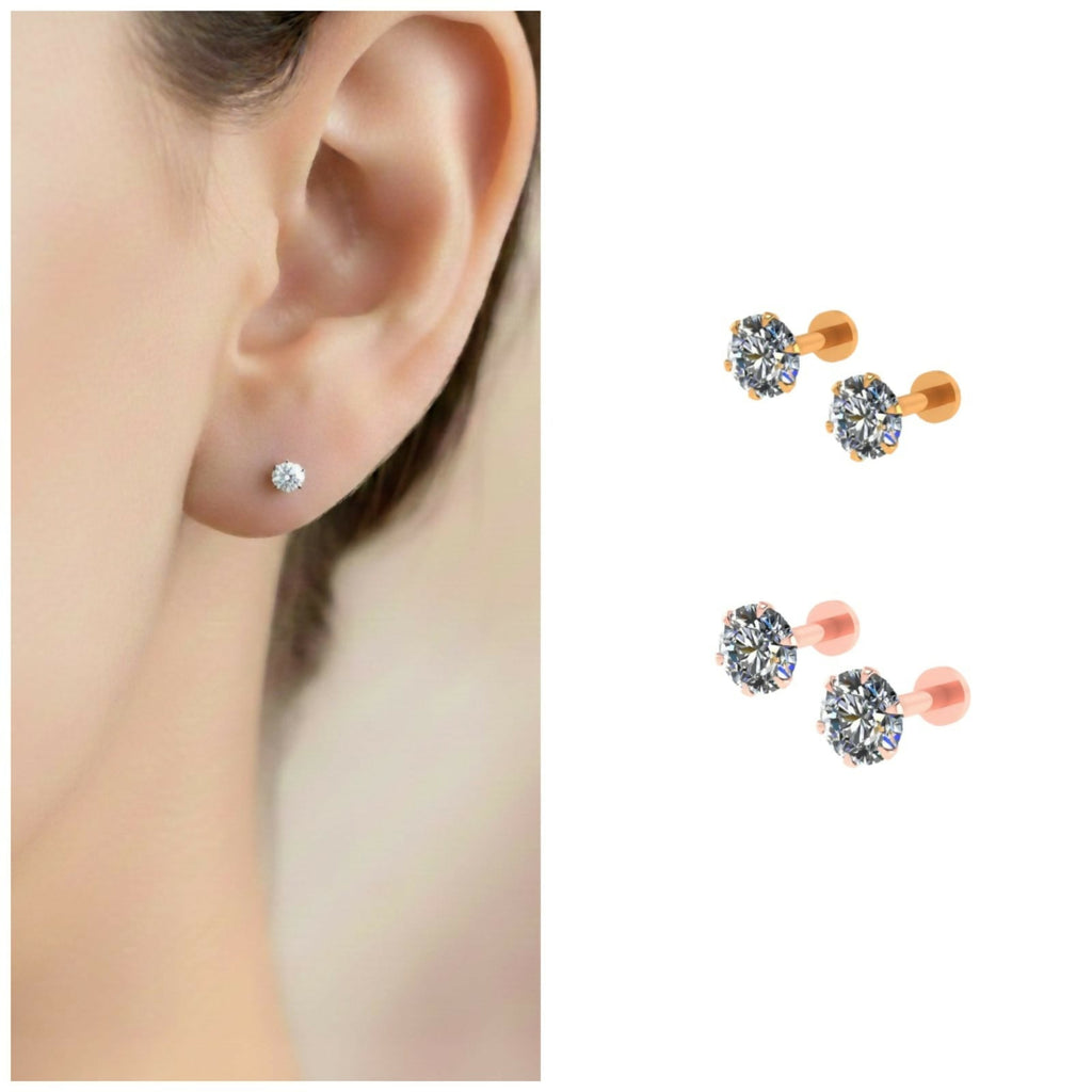 Flat Back Round AD Solitaire Stud Earrings – Comfortable & Elegant