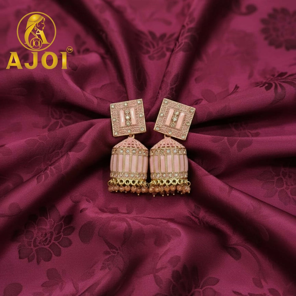 Blush Pink Designer Jhumka Earrings – Elegant Stone Detailing