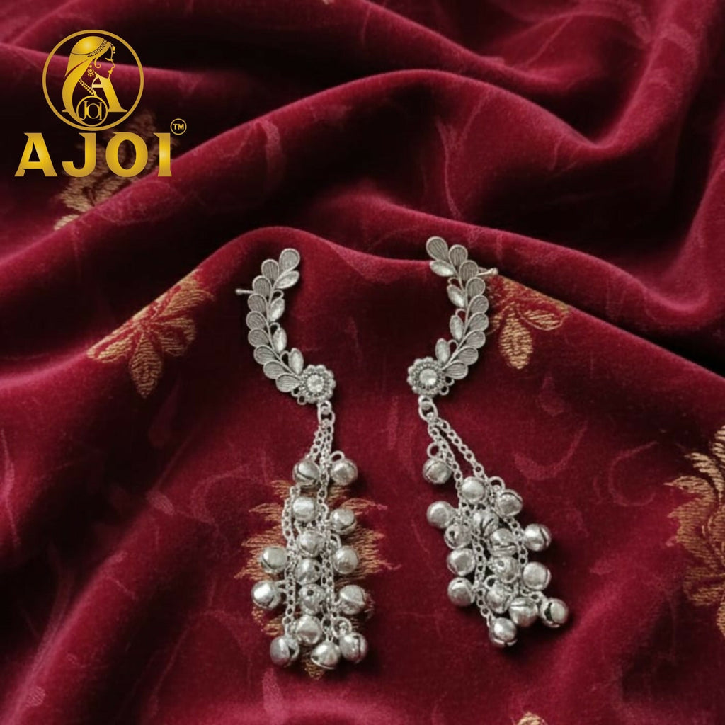 Silver Kasmiri Leaf Cascade Earrings – Elegant Handmade Design