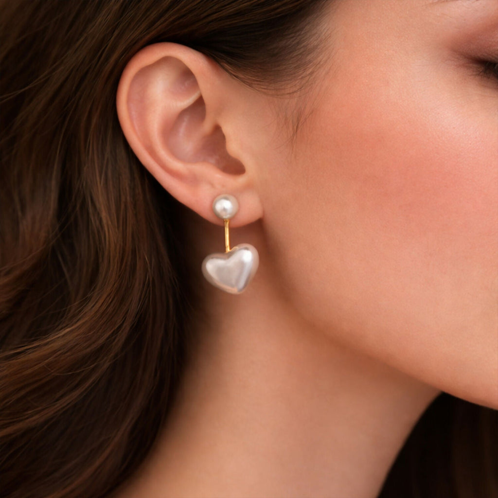 Pearl Heart Drop Earrings – Gold Plated Elegant Fashion Jewelry