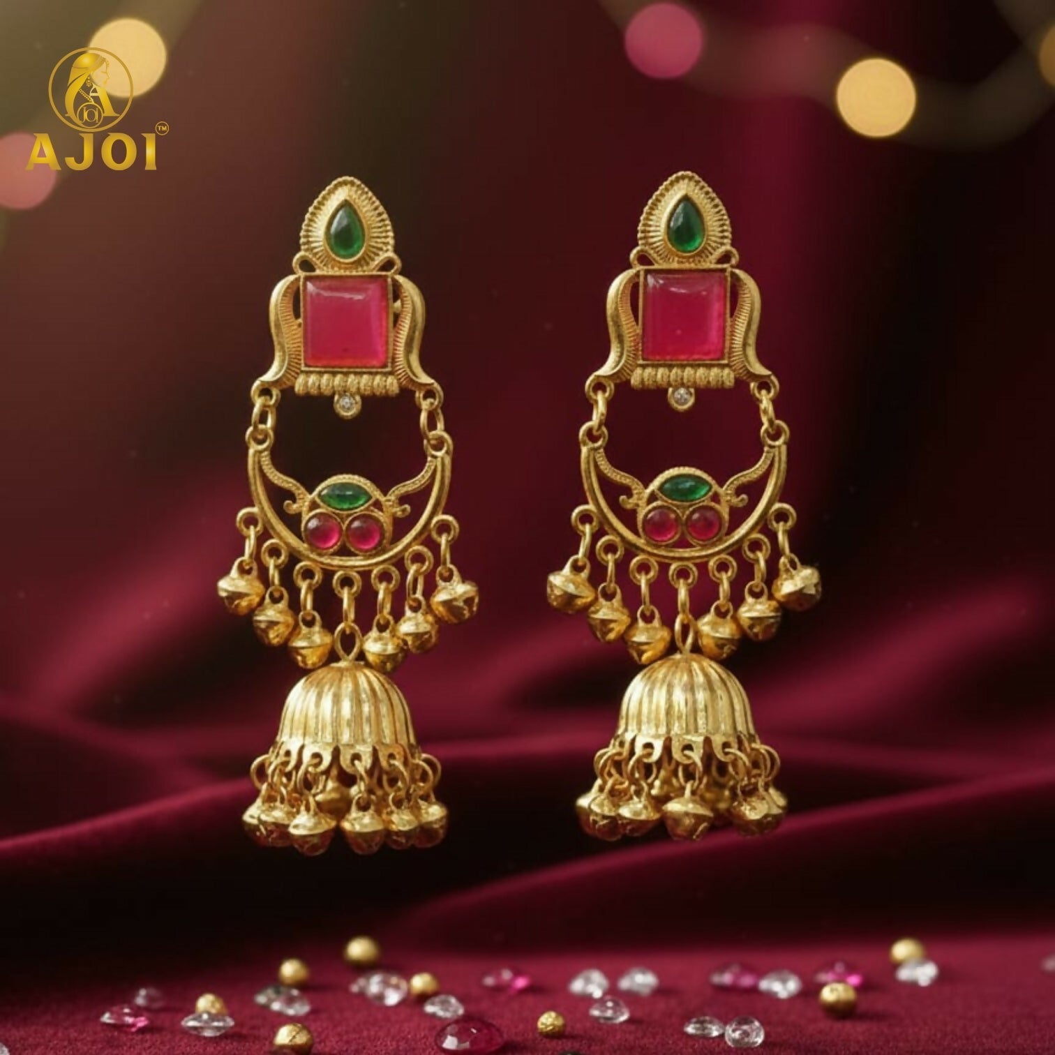 Designer Jhumkhi Drop Earrings – Elegant Gold Plated Jewellery