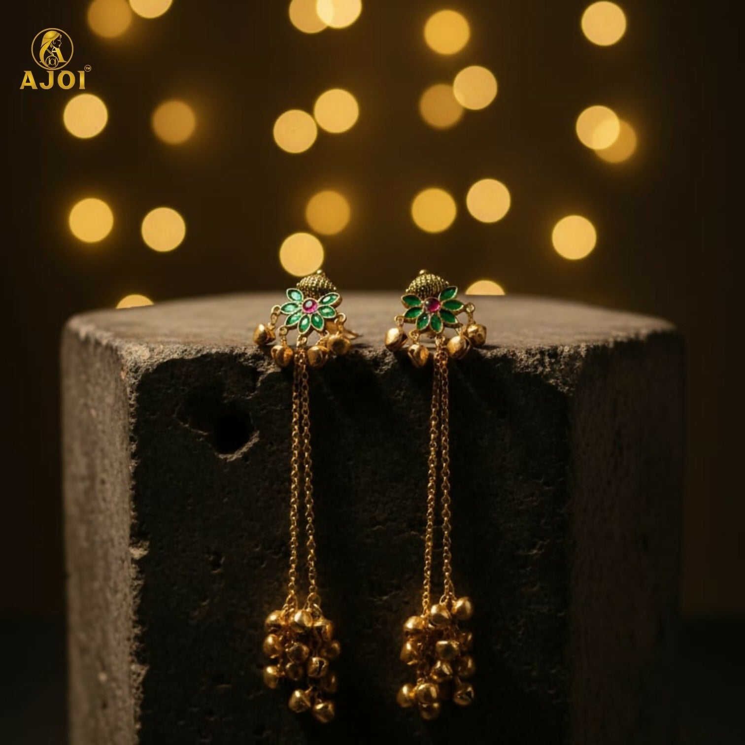 Floral Stud Ghungroo Jhumki Earrings – Long Drop Ethnic Design