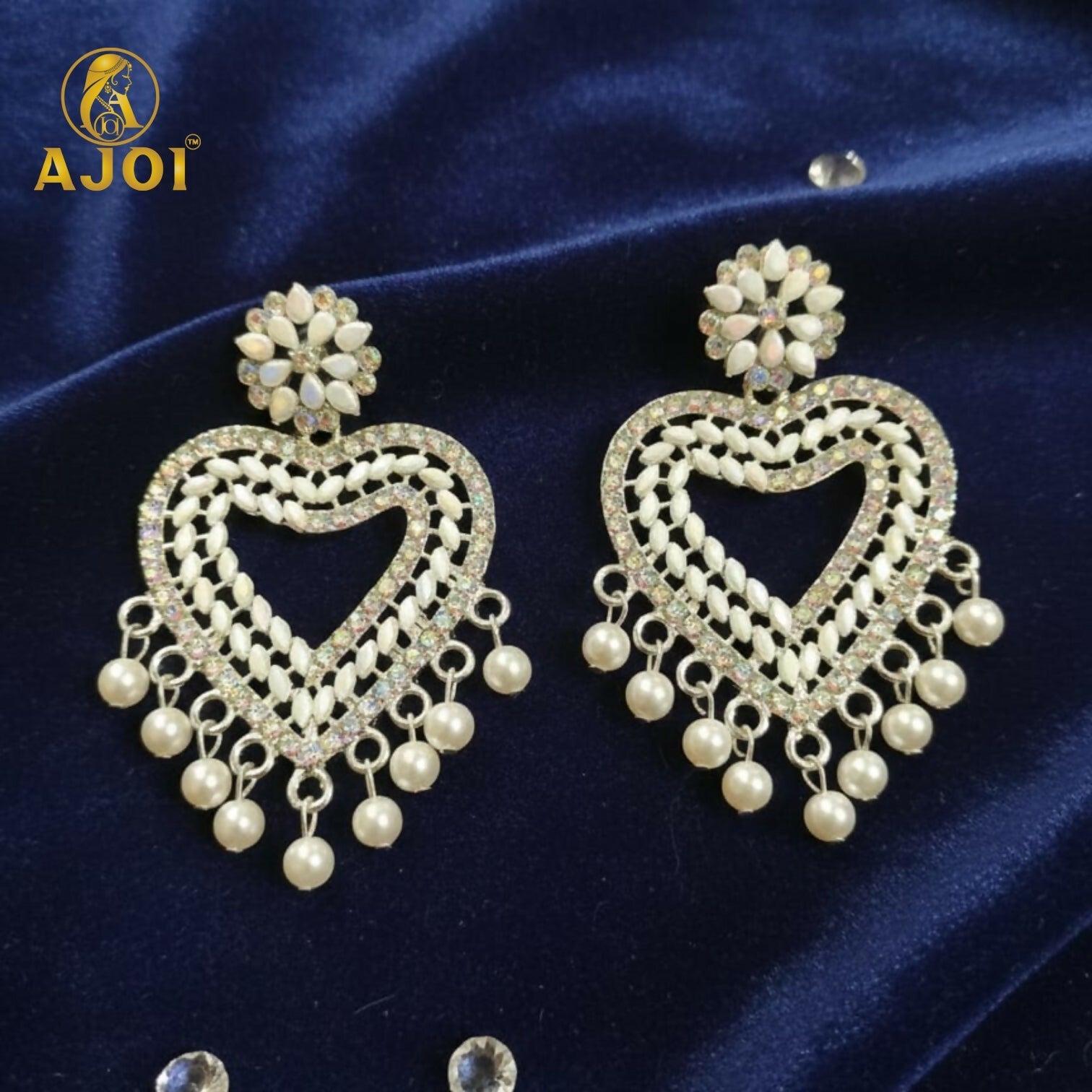 Heart-Shaped Pearl Drop Earrings – Elegant Silver Jewellery