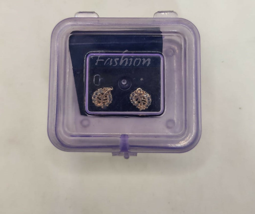 Rose Gold Leaf Stud Earrings – Elegant Sparkle for Women
