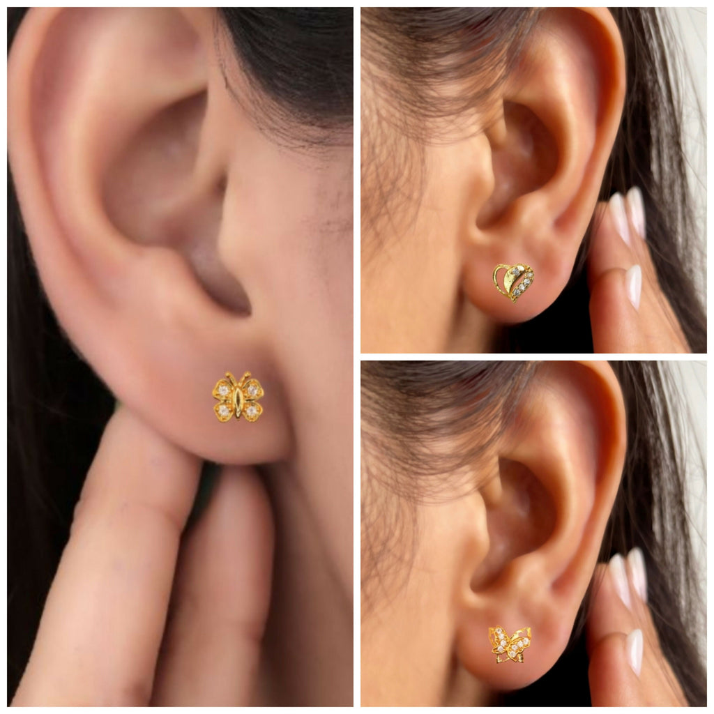 Gold Butterfly Stud Earrings Combo Pack – Elegant Heart & Butterfly Design