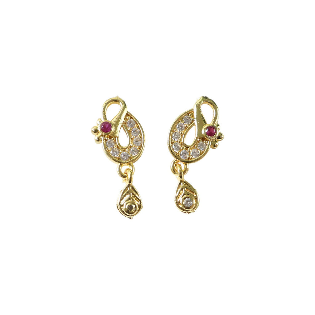 Gold Finish Earrings with Crystal & Red Stone Detailing – Elegant Style
