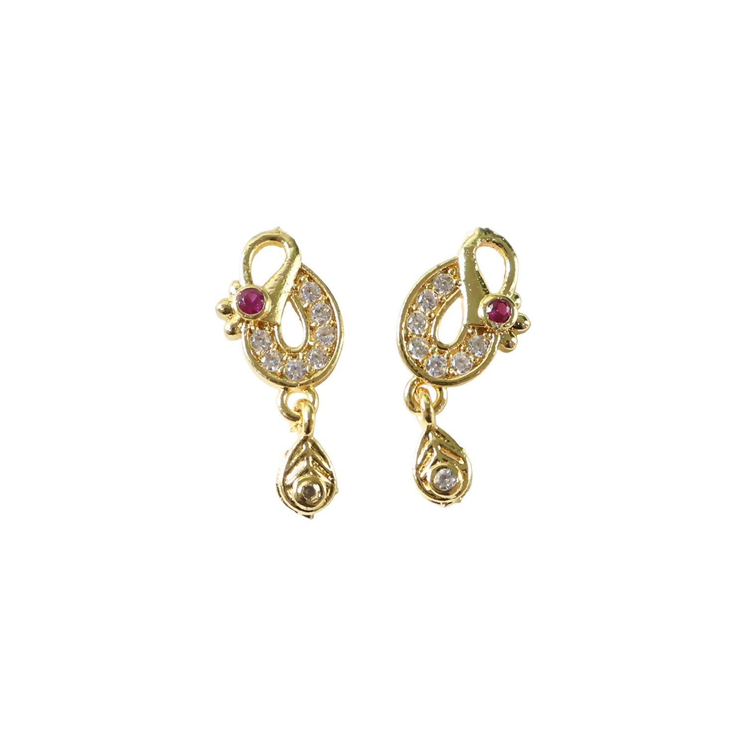 Gold Finish Earrings with Crystal & Red Stone Detailing – Elegant Style