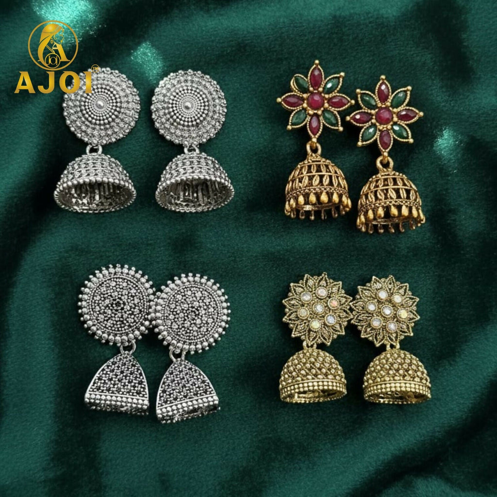 Royal Heritage Stud Earrings – Elegant Ethnic Jhumka Combo
