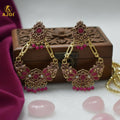 Gold-Plated Floral Chandbali Earrings with Pink Stones – Elegant Ethnic Jewelry