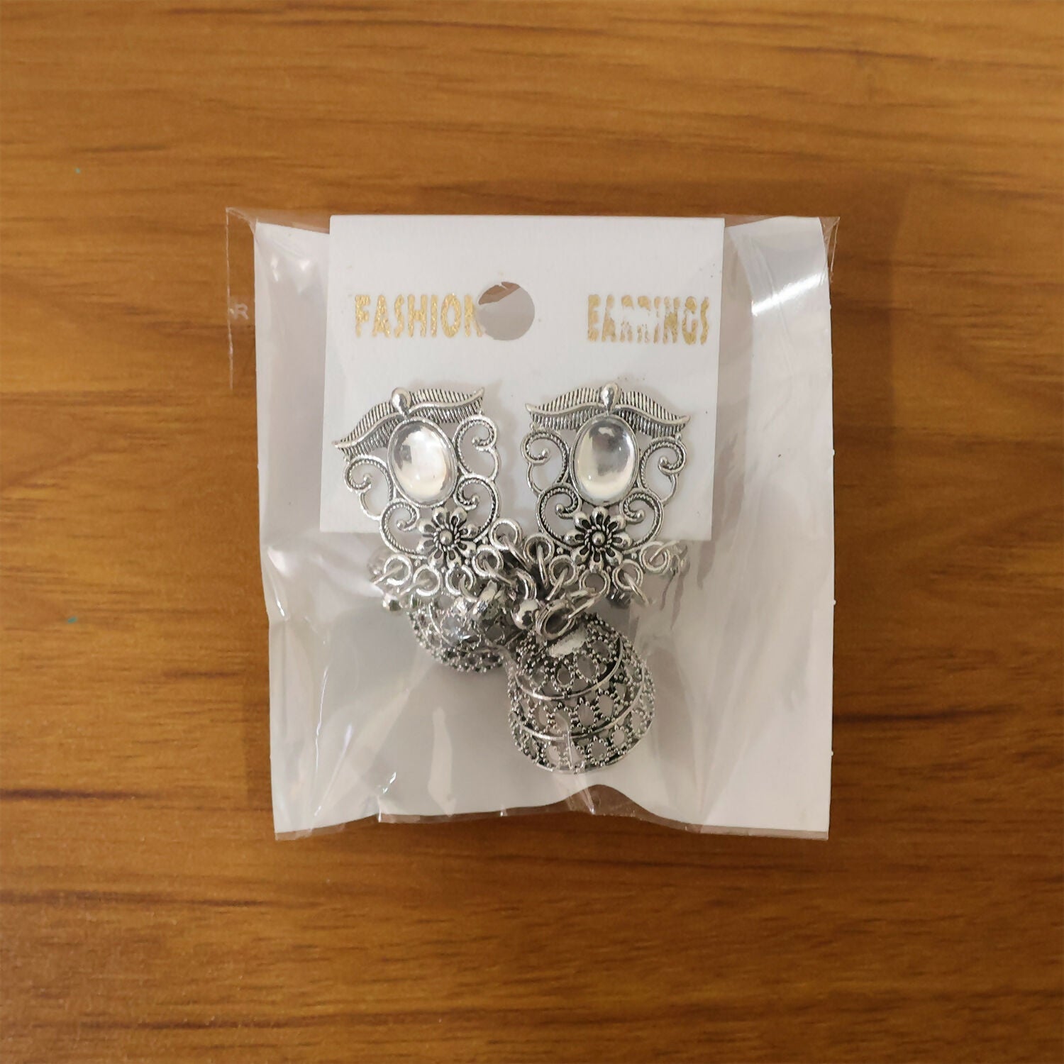 German Silver Jhumka Earrings – Traditional Oxidized Finish with Monalisa Stones