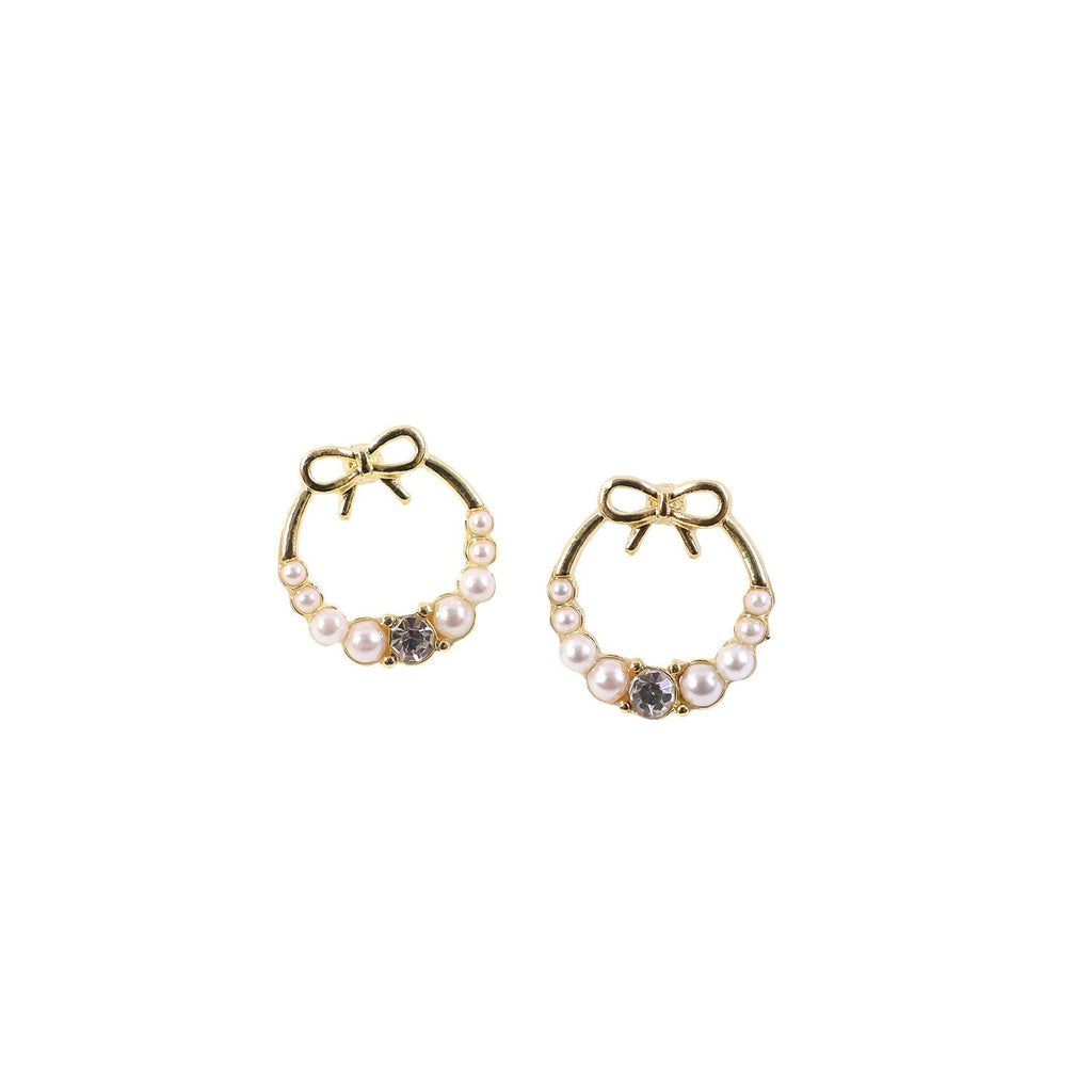 Bow Pearl Hoop Earrings – Gold Plated Korean Style Jewelry