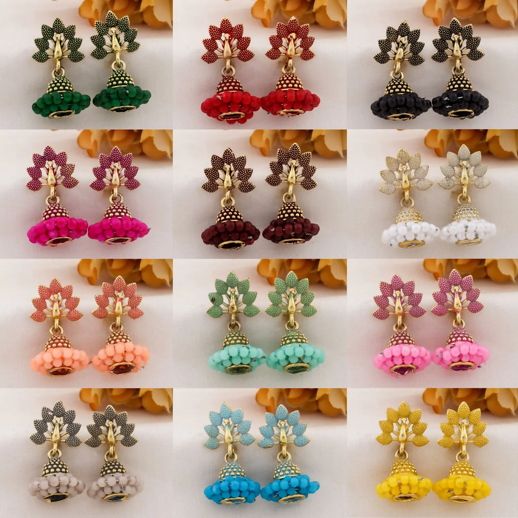 Oxidized Jhumka Earrings – Small Vibrant Combo for Women & Girls
