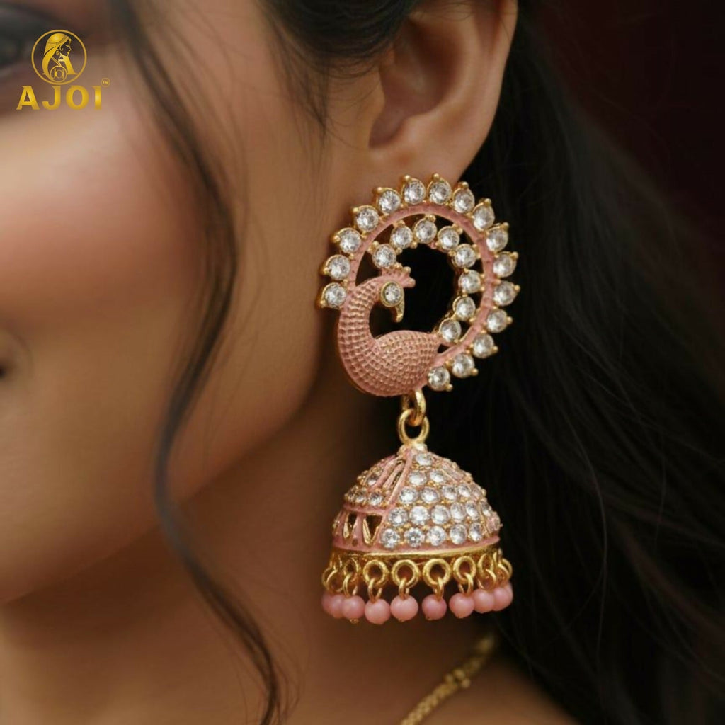 Red Stone Bridal Jhumka Earrings – Elegant Festive Jewelry
