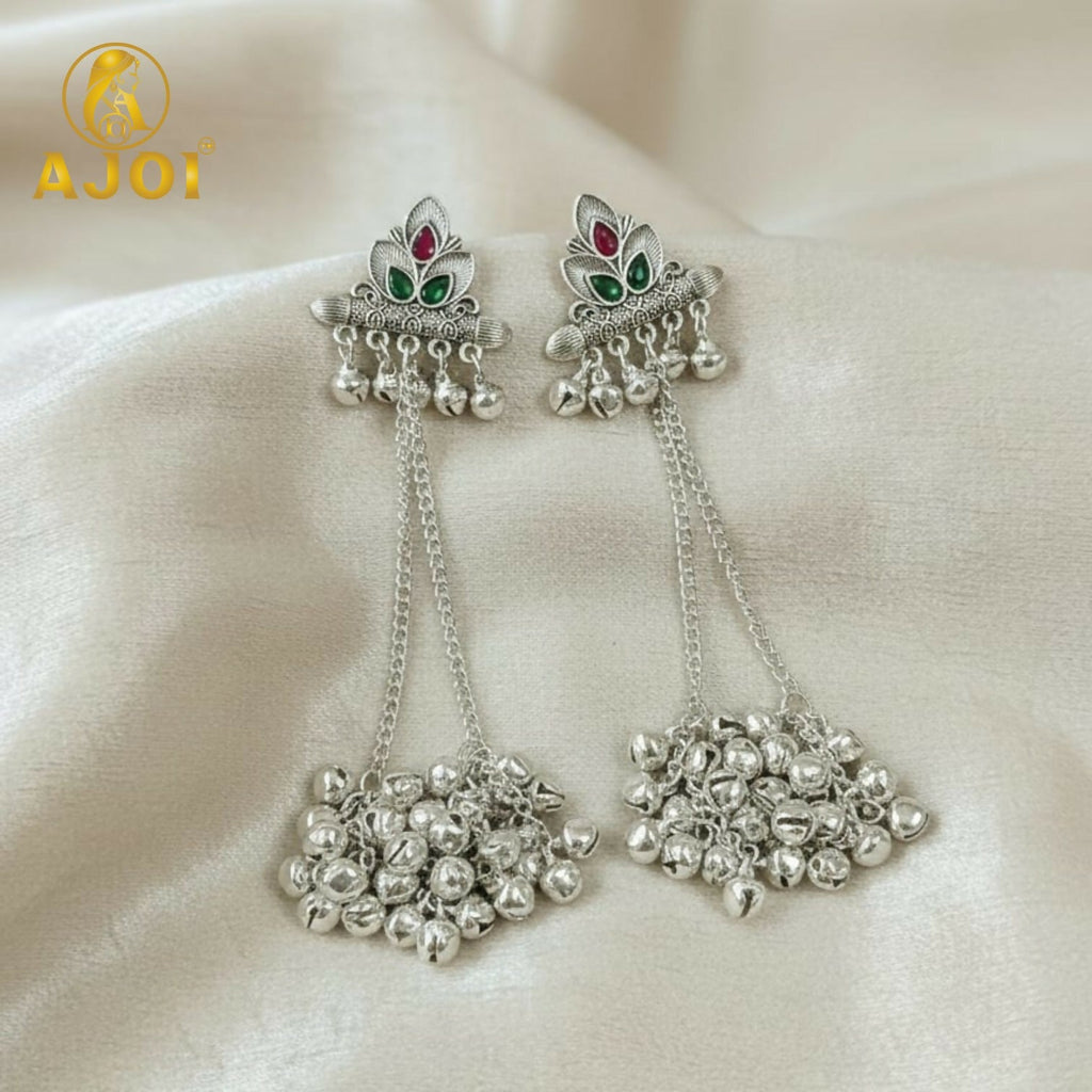 Oxidised Silver Ghungroo Earrings – Traditional Festive Statement
