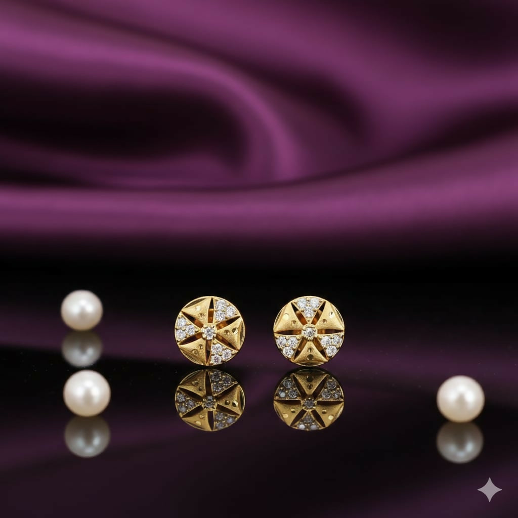 Gold-Plated Diamond-Cut Stud Earrings – Elegant Daily Wear