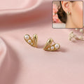 Gold Pearl Heart Stud Earrings – Elegant Korean Style for Women