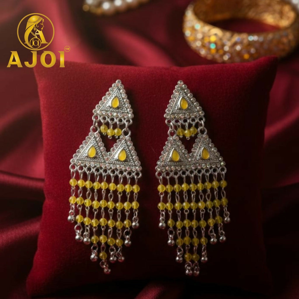Yellow Drop Silver Statement Earrings – Elegant Festive Jewelry
