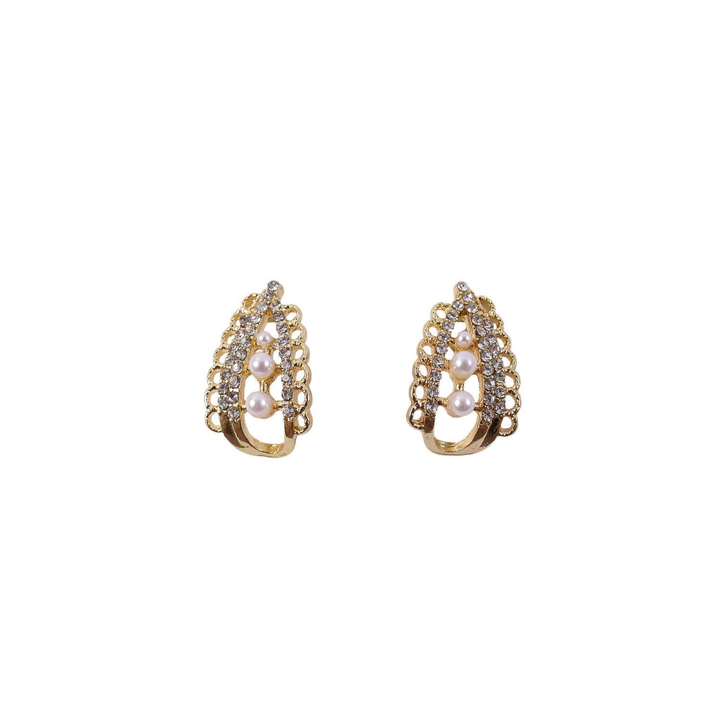 Pearl Stud Earrings – Korean Crystal Arch & Triple Pearl Design