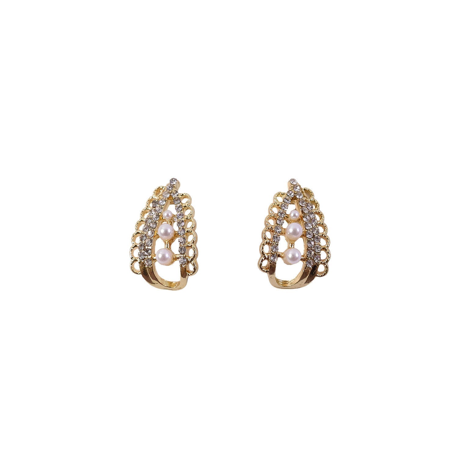 Pearl Stud Earrings – Korean Crystal Arch & Triple Pearl Design