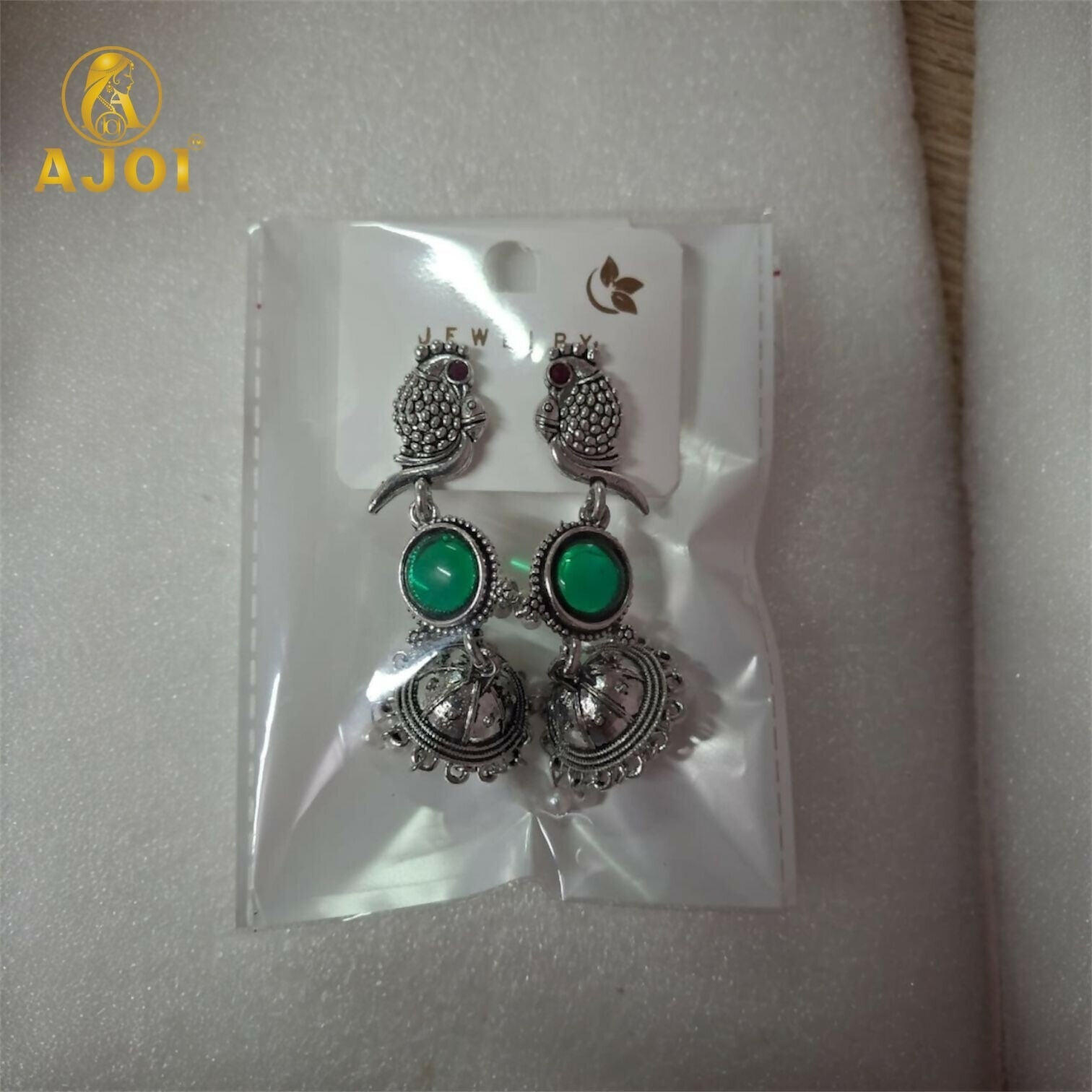 Peacock Jhumka Earrings – Handcrafted Antique Silver with Emerald & Pearl