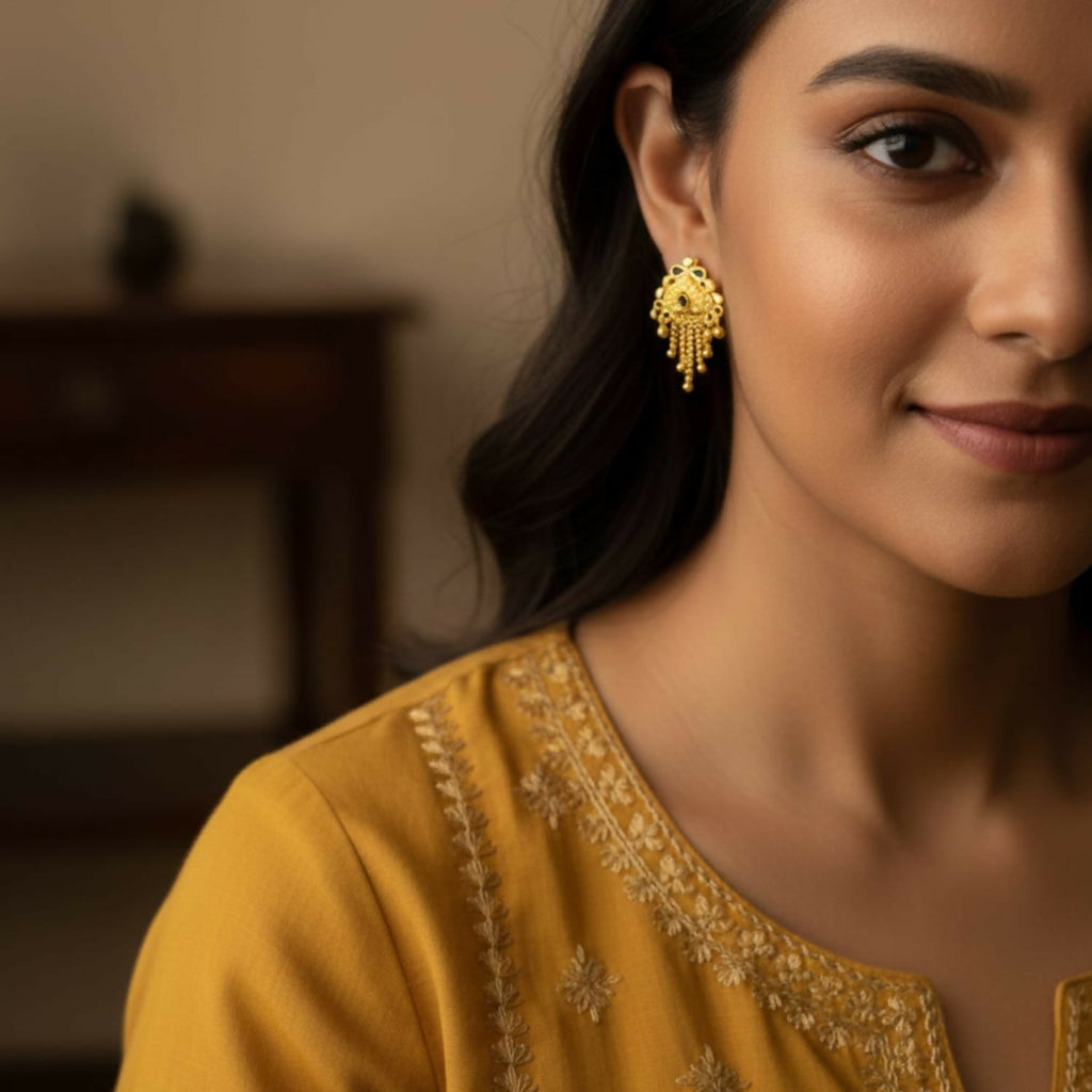 Gold-Plated Jhumka Earrings – Elegant Mina & Latkan Design