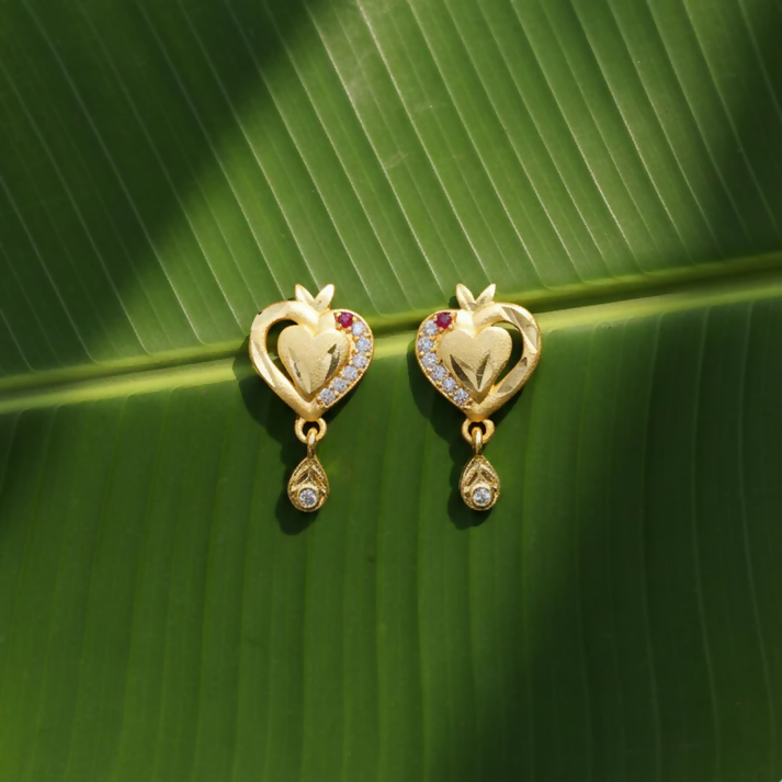 Heart Shaped Gold Finish Earrings – Elegant Crystal Border Drop