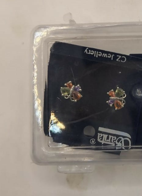 Butterfly Stud Earrings – Multi-Color CZ Rose Gold Finish