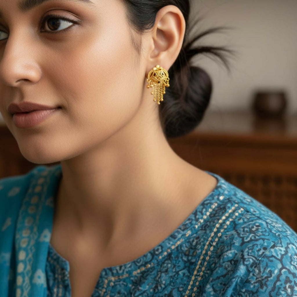 Gold-Plated Jhumka Earrings – Traditional Elegance & Lightweight Comfort