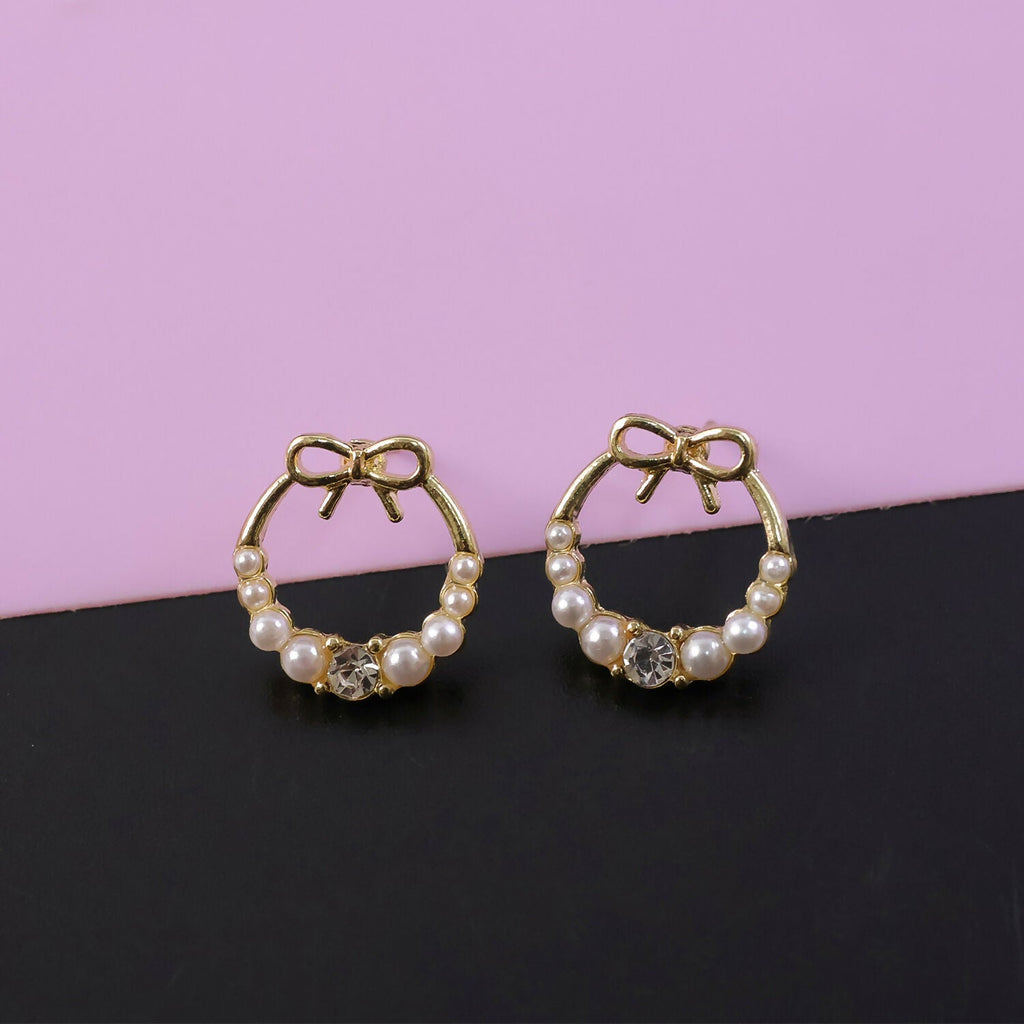 Bow Pearl Hoop Earrings – Gold Plated Korean Style Jewelry