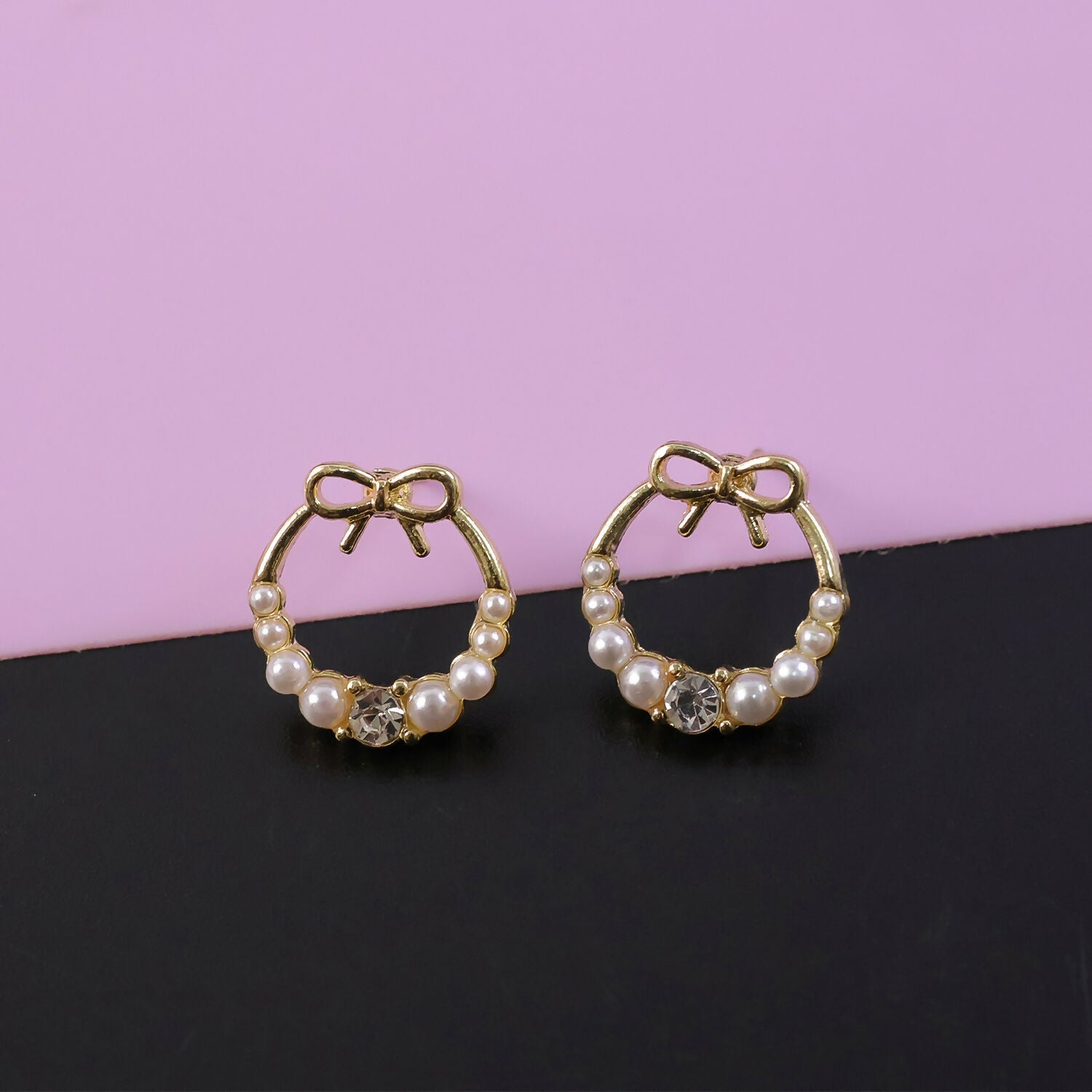 Bow Pearl Hoop Earrings – Gold Plated Korean Style Jewelry