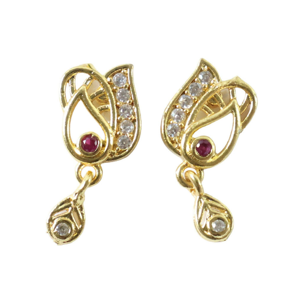 Gold Plated Ruby Accent Stud Earrings – Elegant Drop Design