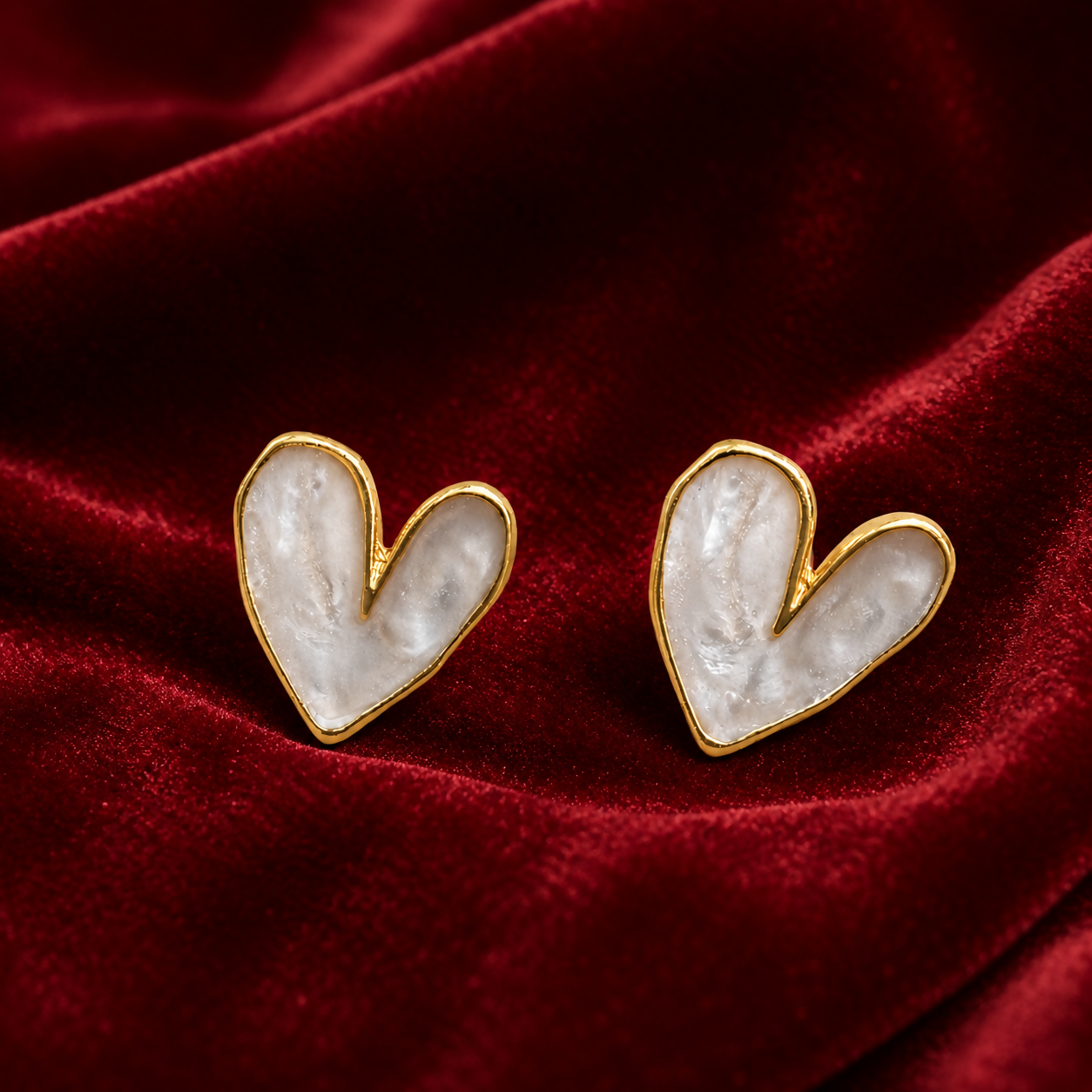 Pearl Heart Stud Earrings – Elegant Gold-Toned Jewelry for Women