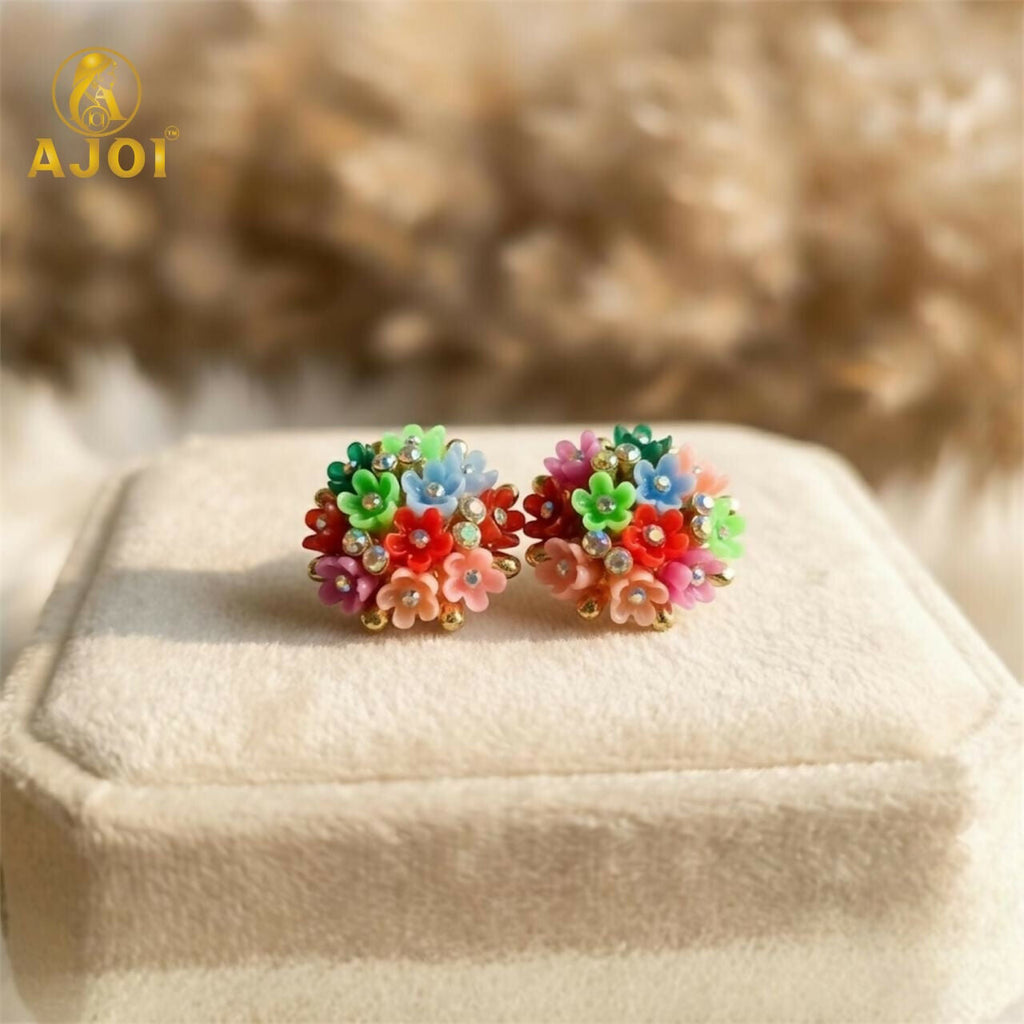 Flower Cluster Earrings – Elegant Multicolor Crystal Studs