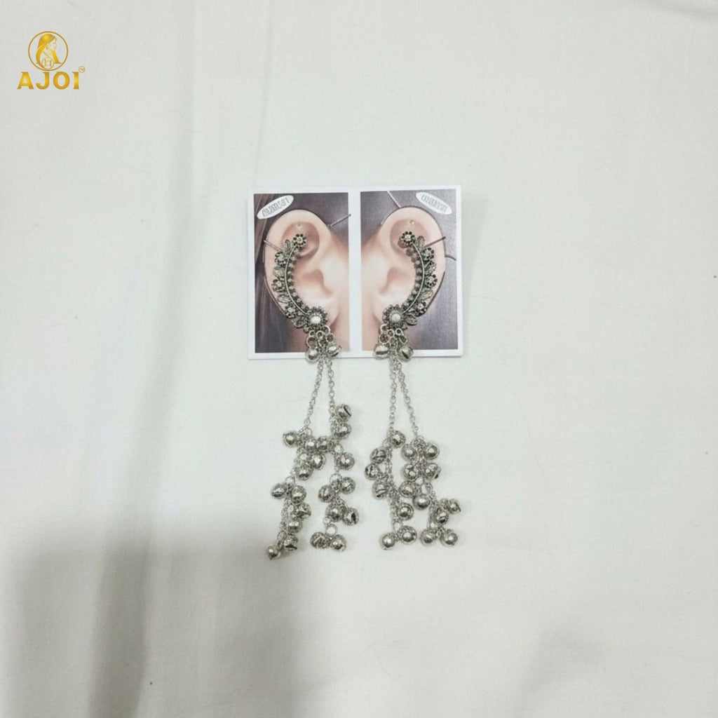 Silver Oxidised Chandbali Jhumka Earrings with Ghungroo Dangles – Elegant Festive Jewellery
