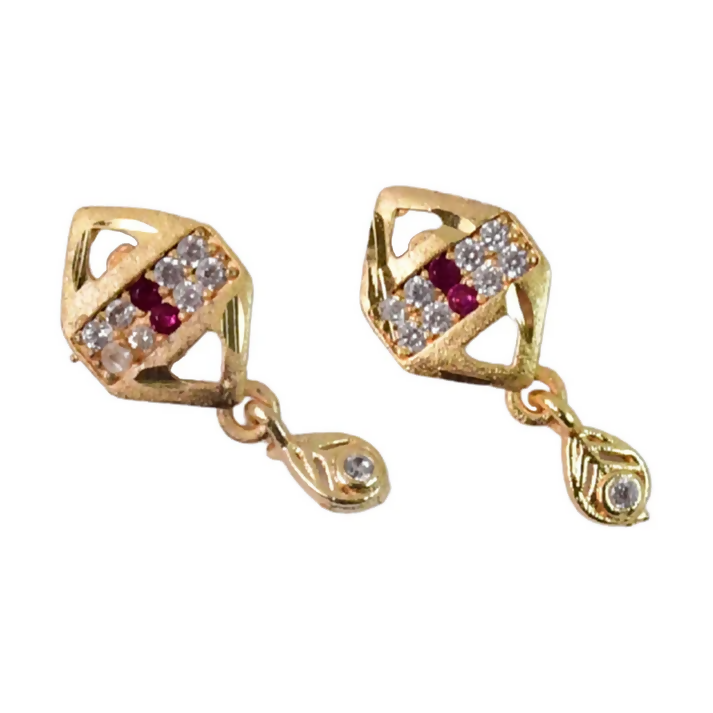 Gold Geometric Earrings – Elegant Sparkling Stones with Drop Charm