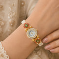 Traditional Gold Tone Bracelet Watch for Women with Beaded Strap Stylish Jewellery