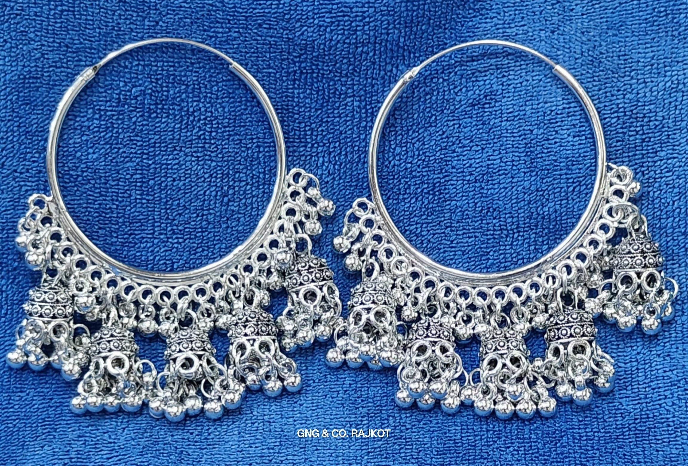 Oxidised Silver Jhumka Earrings – Traditional Bali Design