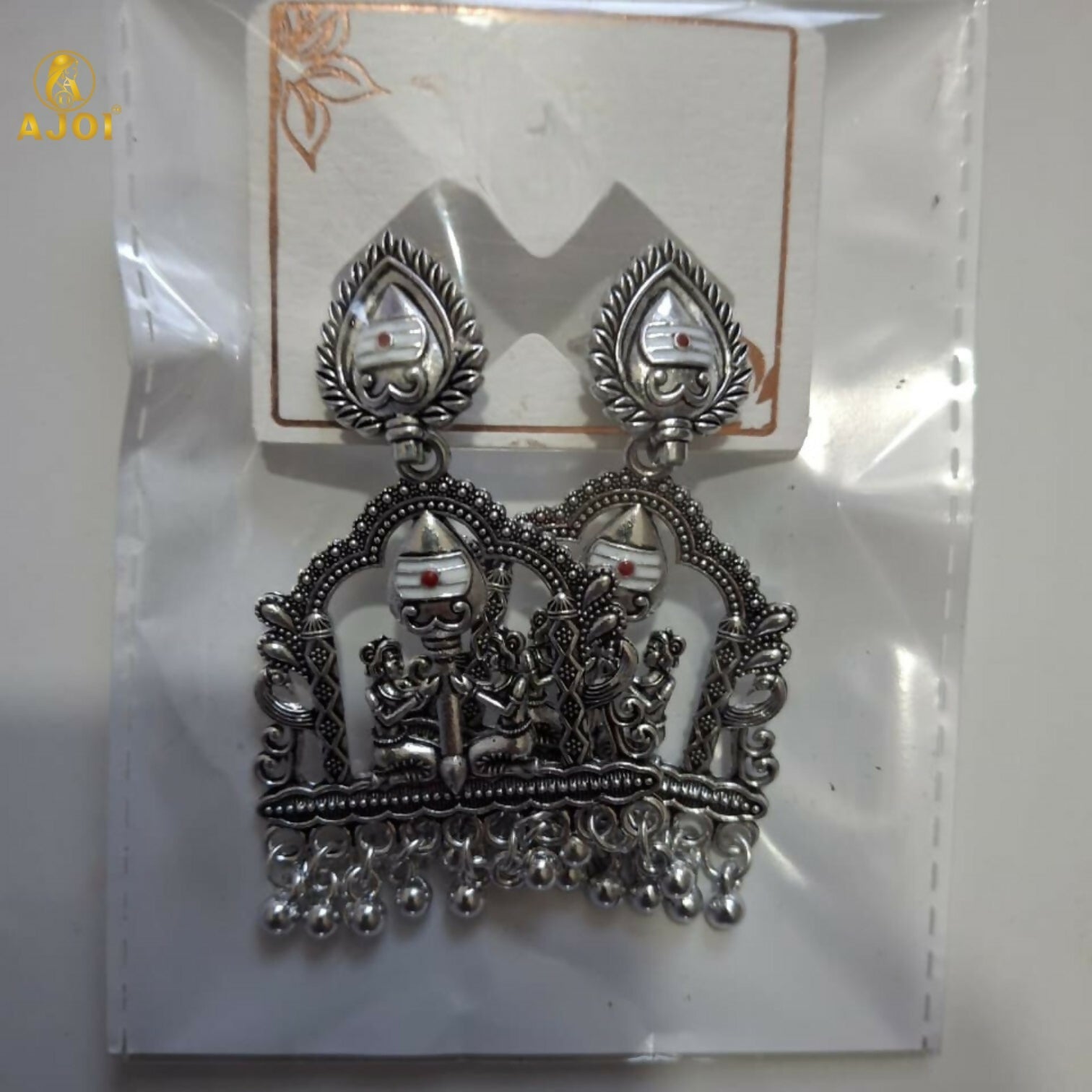 Oxidized Silver Temple Earrings – White Pearl Traditional Charm