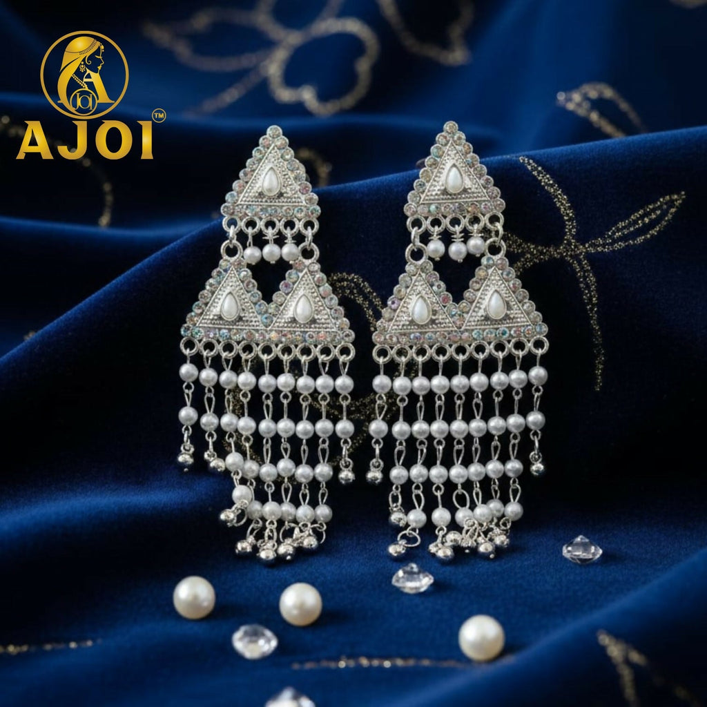 Pearl Drop Silver Earrings – Elegant Designer Tassels