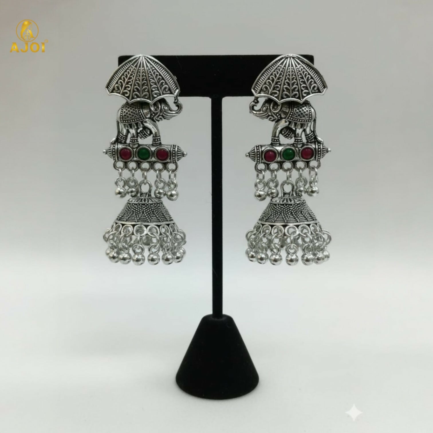 Elephant Motif Oxidized Silver Jhumka Earrings – Royal Heritage
