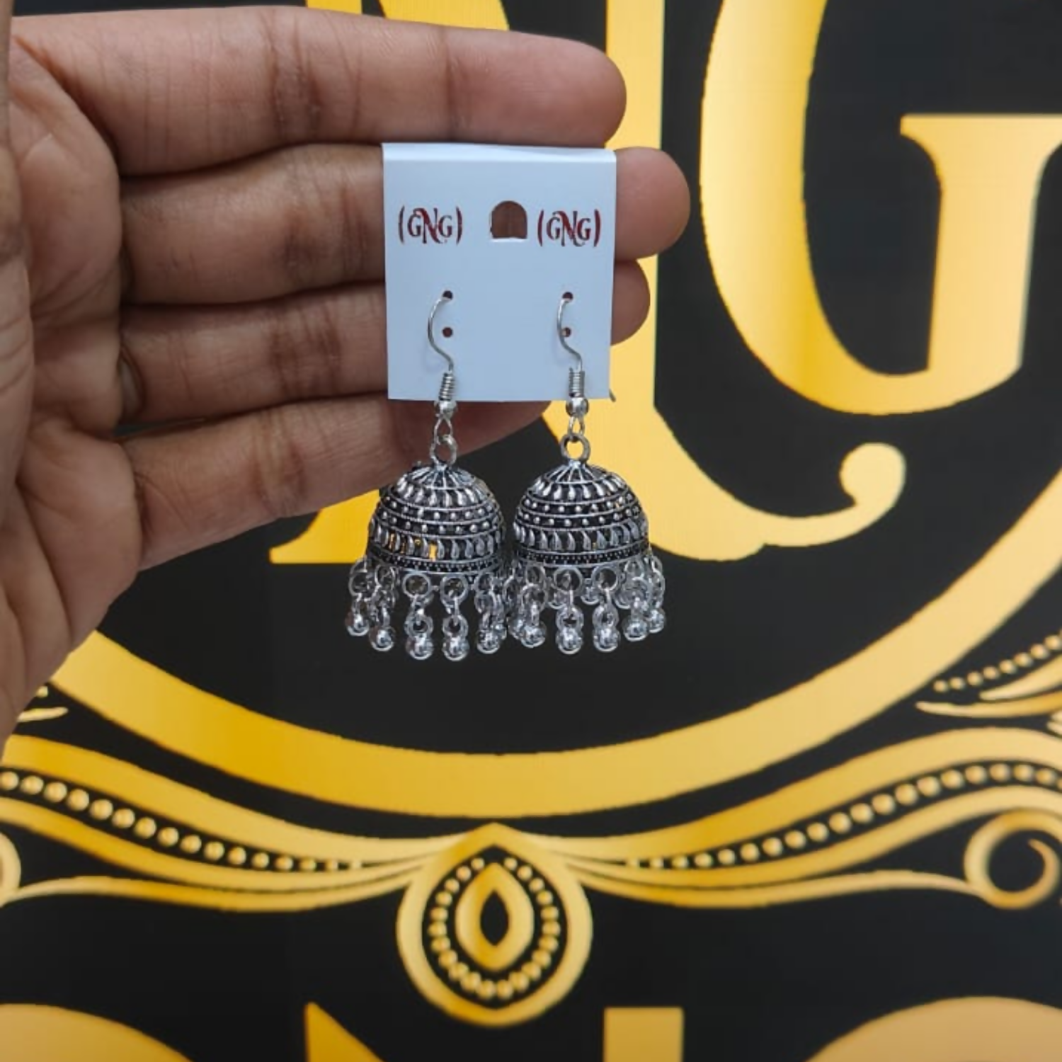 Oxidised Silver Hook Jhumka Earrings – Lightweight Traditional Charm